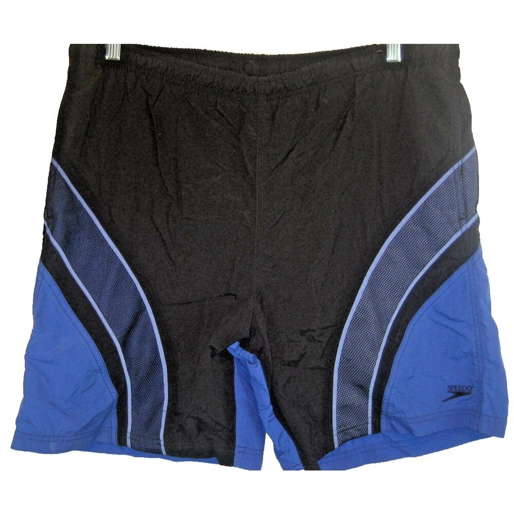 Mens Speedo Black/Blue Paneled Nylon Swim Board Shorts sz Lx8